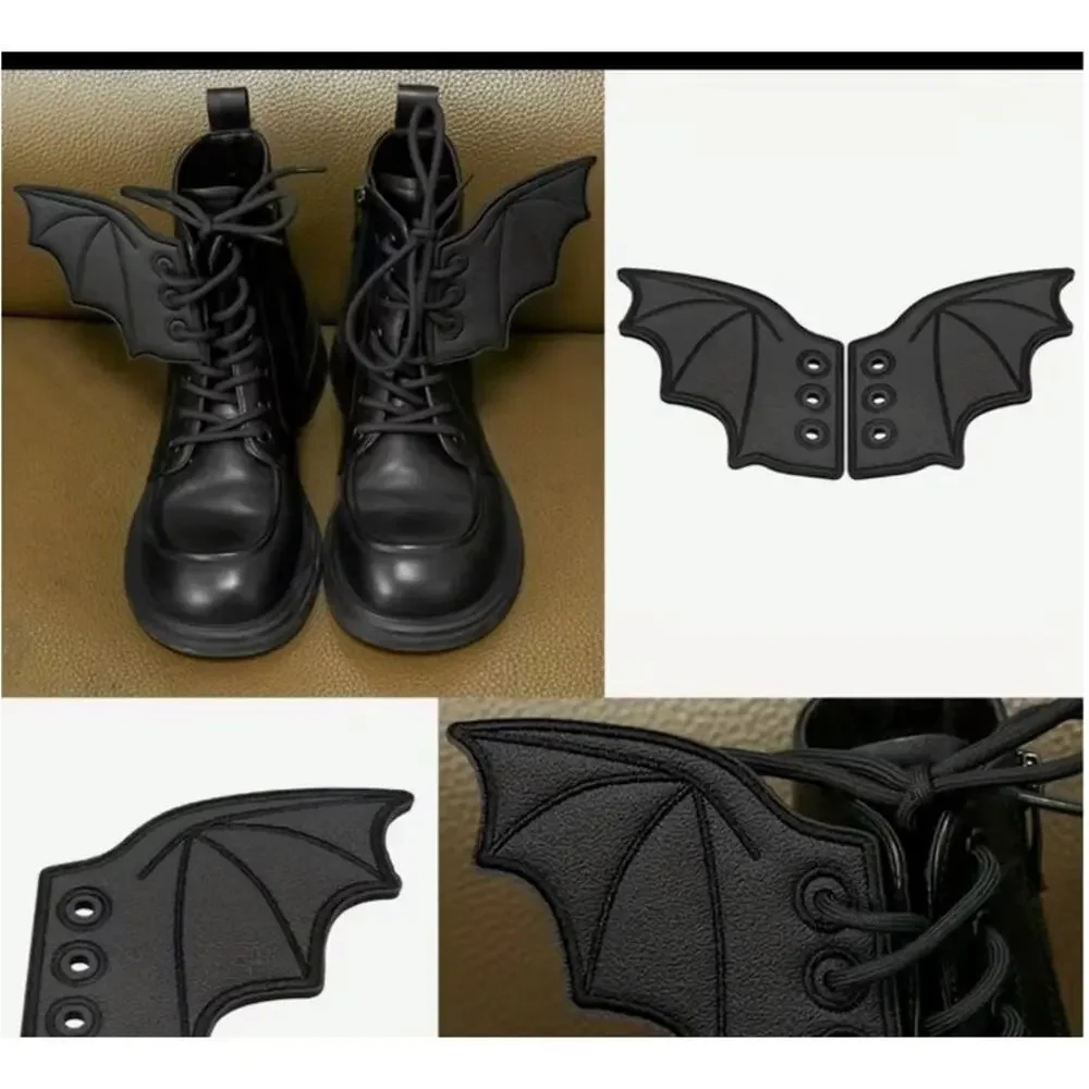 Bat Boot Wings Black Faux Leather Gothic Whimsygoth Decorations Shoe Ornaments